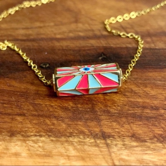 Evil Eye Charm Necklace in Pink Blue and Gold 18k GF Chain - Picture 4 of 6